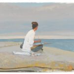 Bo Bartlett, Toward Wooden Ball, Betsy Painting on the Portugal Side, 2022, Gouache on paper, 22 ½ x 30 inches