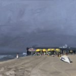 Giovanni Casadei (b. 1956), Atlantic City - The Yellow Umbrellas, Oil on panel, 12 1/2 x 14 1/2 inches