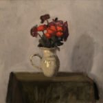 Giovanni Casadei, Flowers In a Ceramic Vase, 2019, Oil on panel, 11 ½ x 11 ½ inches
