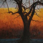 Greg Mort, Fiery Sundown, 2017, oil on board, 22 x 24 inches