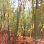 Jon Redmond, Light in the Forest, 2017, oil on board, 10 x 10 inches
