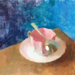 Jon Redmond, Pink Cup and Spoon, 2019, Oil on board, 10 x 10 inches