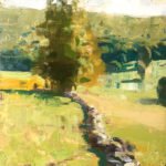 Jon Redmond, Stone Wall Through a Field, 2018, Oil on board, 10 x 10 inches