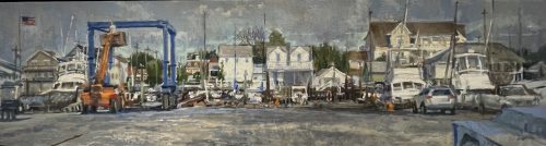Michael Doyle, In the Marina, 2021, Oil on board, 44 ½ x 11 ¾ inches