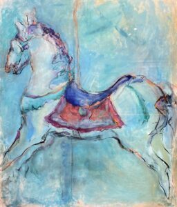 Mary Page Evans, Blue Carousel, Oil on paper, 38 x 32 inches