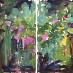 Mary Page Evans, Nymphaea series (diptych)(SOLD), 1985/1986, Oil on paper, 30 x 44 inches