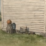 Ann Wyeth McCoy (1915-2005), Backdoor Pumpkin, watercolor, 13 1/2 x 19 1/4 inches
