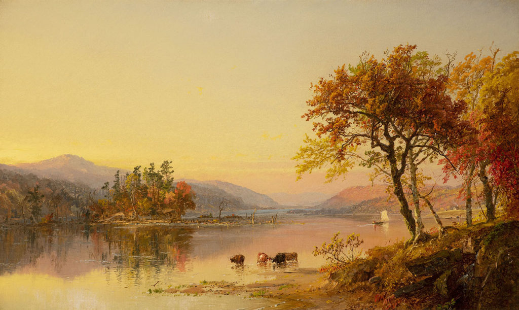Jasper Francis Cropsey, Autumn Afternoon, Greenwood Lake, 1873 Oil on canvas 12 x 20 inches