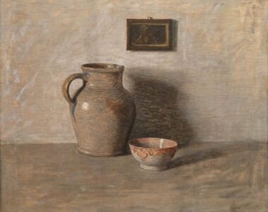 N.C. Wyeth (1882-1945), Still Life with Pitcher, Bowl, and Framed Picture, Oil on canvas, 25 x 30 inches