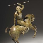 Olivia Musgrave, Amazon Warrior on Rearing Horse, bronze, 16 1/2 x 13 1/2 x 5 inches, edition of 9