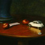 J. Clayton Bright, Boy's Pocket, 2008, oil on paper on panel, 11 1/2 x 20 inches