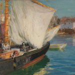 Edward H. Potthast (1857-1927), In Port, 1917, Oil on panel, 12 x 16 inches