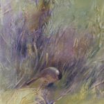 Jane Morris Pack, Two Birds in the Grass, Oil on Paper, 19 x 10 inches