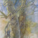 Jane Morris Pack, Two Trees with a Blue Sky, Oil on Paper, 34¾ x 25¾ inches