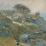 Jane Morris Pack, Landscape with Rocks & Tree, Oil on Paper, 15 x 22¾ inches