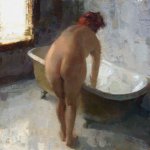 Jon Redmond, Nude Red Towel, oil on board, 10 x 10 inches