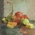 Christine Lafuente, Apples, Grapes and Lemon, 2012, oil on mounted linen