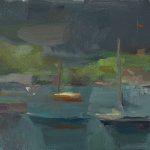 Christine Lafuente, Harbor Sailboats, Summer Afternoon, 2012, oil on linen, 10 x 20 inches
