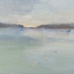 Christine Lafuente, Overcast Morning with Lobster Boat, oil on mounted linen, 9 x 12 inches