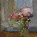 Christine Lafuente, Peonies and Purple Flowers, oil on board, 13 x 18 inches