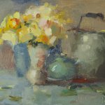 Christine Lafuente, Wild Daffodils and Jar, oil on board, 9 x 13 inches