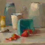 Christine Lafuente, Spilled Strawberries, oil on mounted linen, 11 x 14 inches