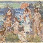 Maurice Prendergast, Distance Hills, Maine, c. 1912-15, watercolor, pasterl and pencil on paper, 19 7:8 x 13 3:4 inches