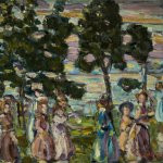 Maurice Prendergast, The Sunday Scene, 1907-1910 Oil on panel 11 ½ x 15 inches