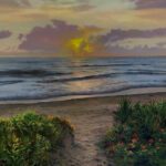 Scott Prior, Path to the Beach, Sunrise, 2022, Oil on panel, 19 ½ x 13 ½ inches
