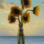 Scott Prior, Sunflowers at Sunrise, 2015, oil on panel, 20 x 15 inches