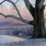 Timothy Barr, Winter Sunrise, 2014, oil on panel, 18 x 24 inches