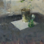 Jon Redmond, Still Life with Green Glass, 2015, oil on board, 10 x 10 inches