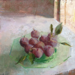 Jon Redmond, Still Life with Plums, 2015, oil on board, 10 x 10 inches