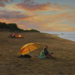 Scott Prior, Sunset on the Beach, 2015, oil on panel, 12 x 12 inches