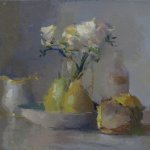 Christine Lafuente, Freesia and Pears, Winter Afternoon, 2015, oil on linen, 11 x 14 inches