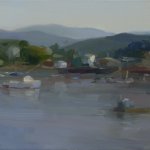 Christine Lafuente, Harbor at Dawn, 2015, oil on linen, 18 x 24 inches
