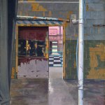 John Moore, Dye Room II, 2014, oil on canvas, 30 x 30 inches