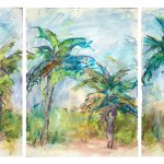 Mary Page Evans, Little Palms, mixed media on paper, 15 x 34 inches