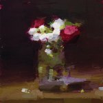 Stanley Bielen, Mock Orange Buds/Roses, 2017, oil on paper mounted on board, 9 x 6 5/8 inches