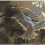 Jamie Wyeth, Gulls of the Inferno, 2007, Watercolor and gouache on toned handmade rag paper, 22 x 30 3/8 inches
