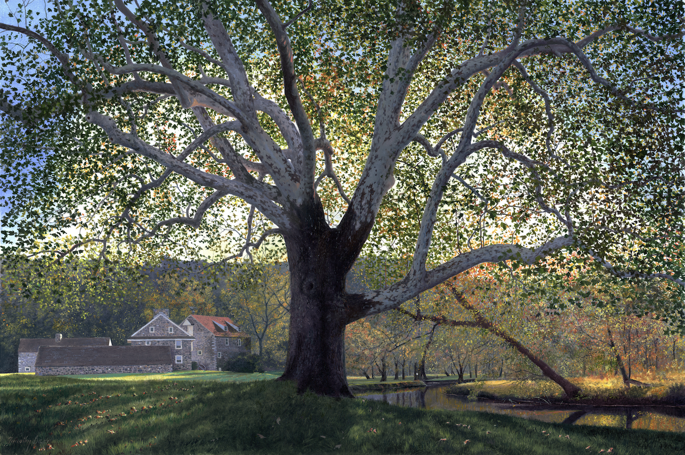 Timothy Barr, Brinton Mill Backlit, 2018, oil on panel, 24 x 36 inches