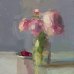 Christine Lafuente (b.1968), Cherries and Peonies, 2017, Oil on linen, 12 x 12 inches