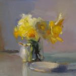 Christine Lafuente (b.1968), Daffodils, Creamer, and Dish, 2018, Oil on linen, 14 x 18 inches