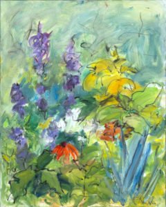 Mary Page Evans, Delphinium, 2019, Oil on linen, 30 x 24 inches