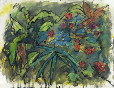 Mary Page Evans, Driftwood Garden, 2019, Oil on paper, 24 1/4 x 30 1/2 inches