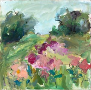 Mary Page Evans, Peony Field, 2017, Oil on canvas, 20 x 20 inches