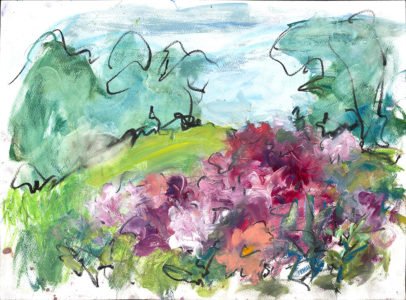 Mary Page Evans, Peony Field II, 2017, Oil pastel on paper, 15 x 20 inches