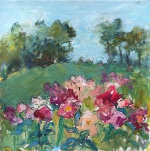 Mary Page Evans, Peony Path, 2017/2018, Oil on canvas, 24 x 24 inches