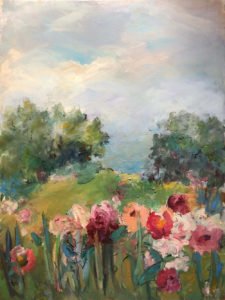 Mary Page Evans, Pivoines, 2015, Oil on canvas, 39 1/4 x 29 1/4 inches