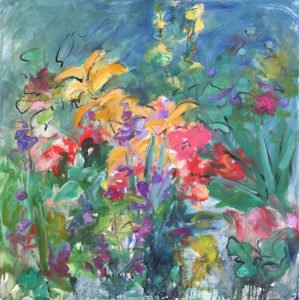Mary Page Evans, Summer Gardens, 2017, Oil on canvas, 30 x 30 inches